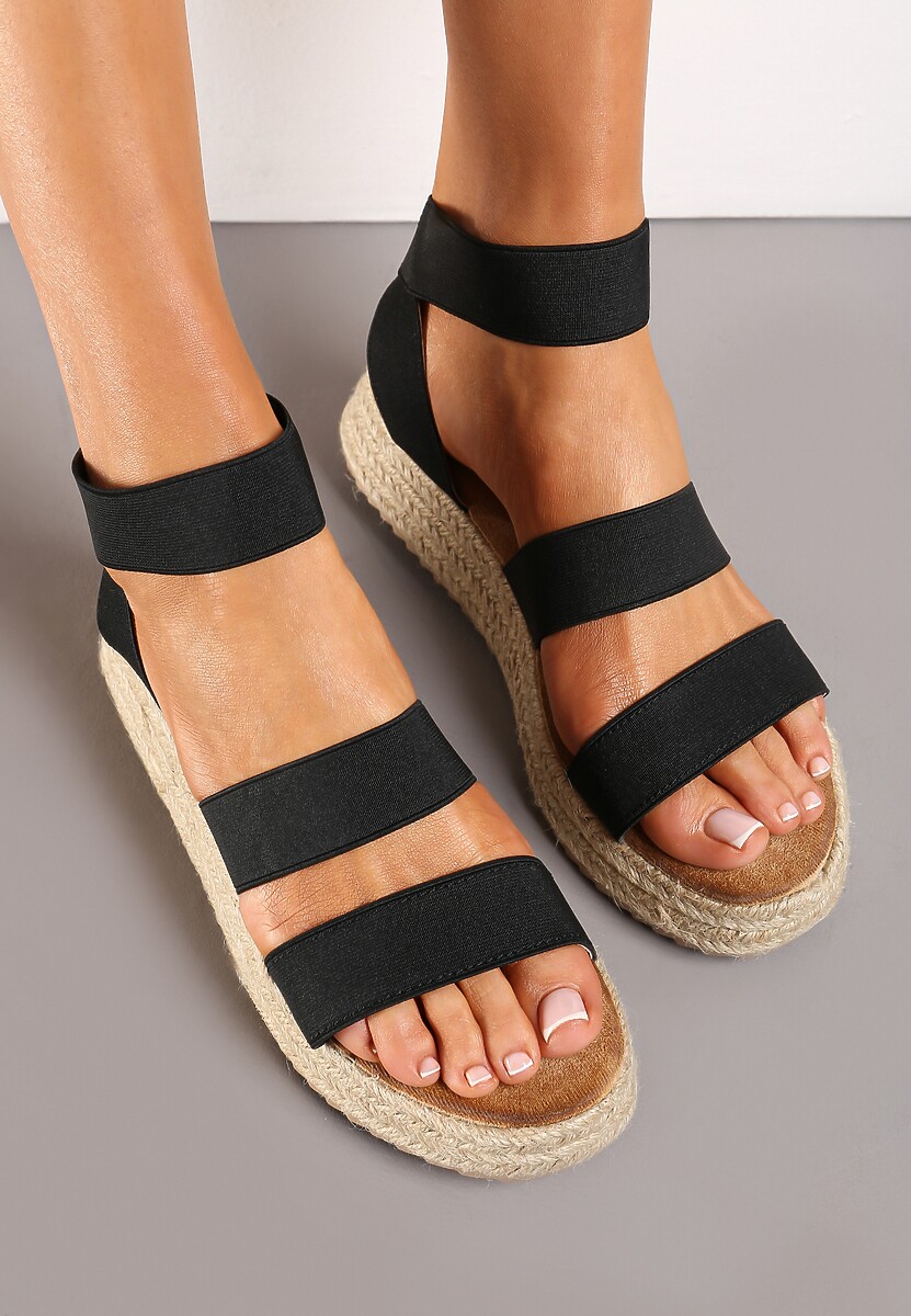 Sandale Negre din Material Elastic pe Platformă Împletită Leopard 3