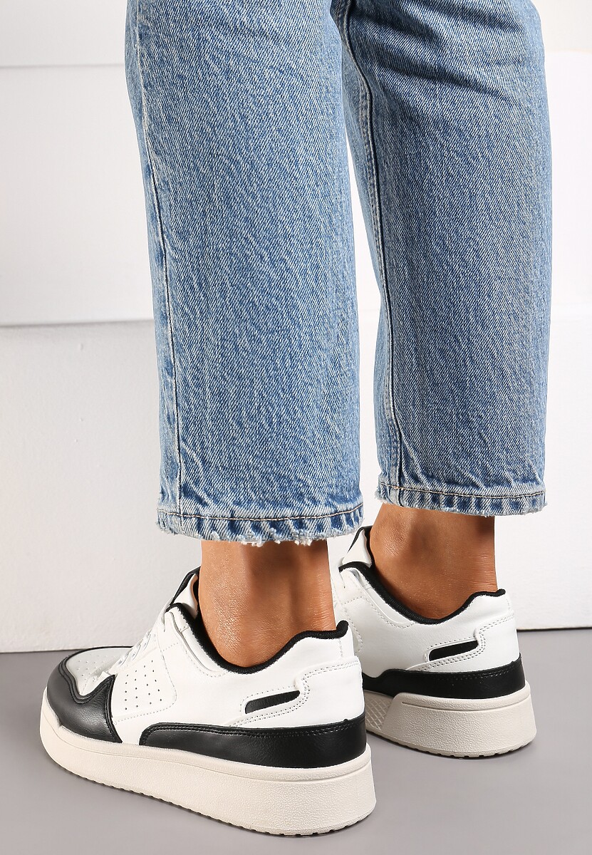 Czarno-Białe Sznurowane Sneakersy z Ekoskóry na Grubej Podeszwie z Ozdobnymi Łatkami Anaviria 3