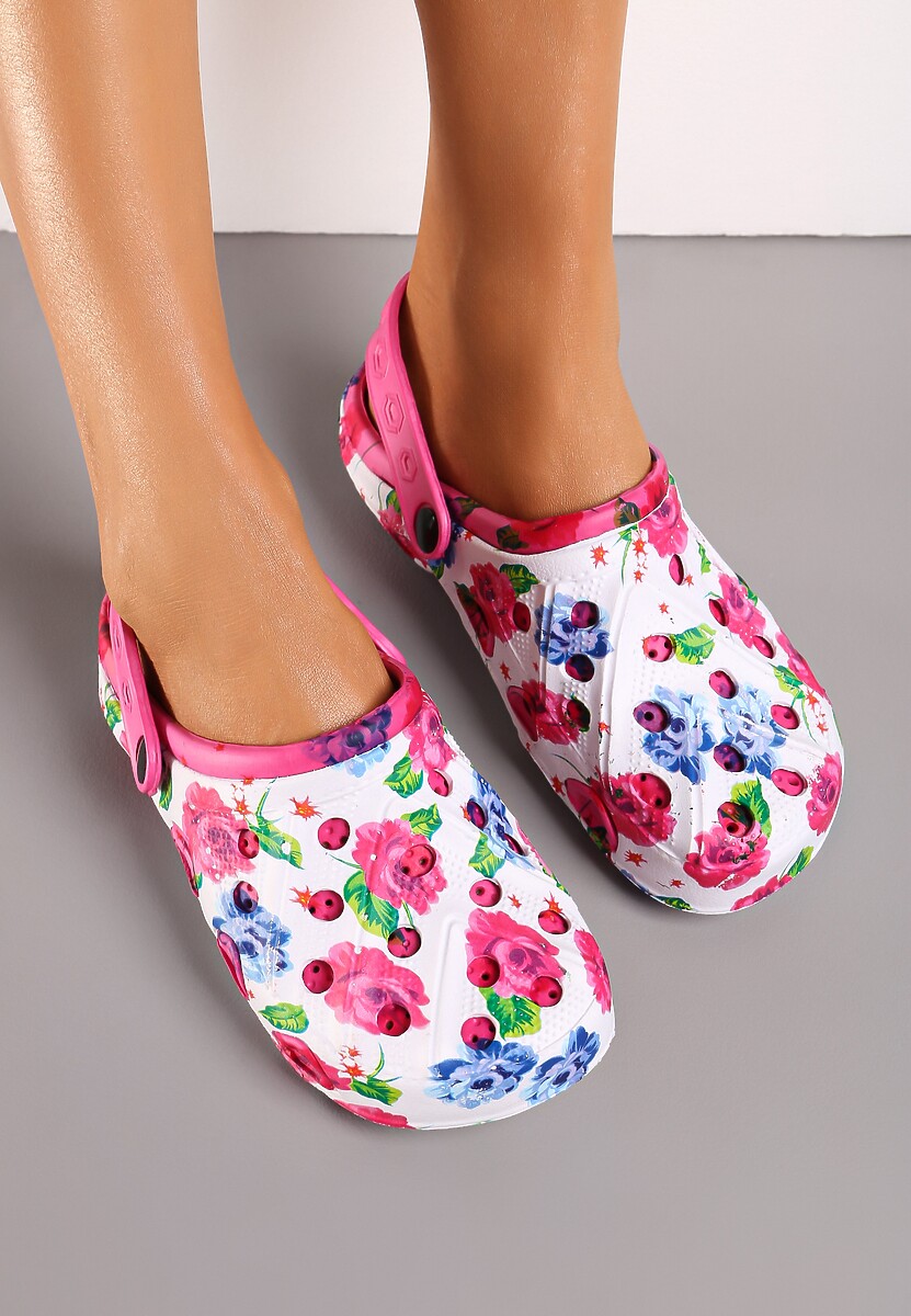 Șlapi Albi-Fucsia în Stilul Adidașilor cu Imprimeu Flori Kumiona 3