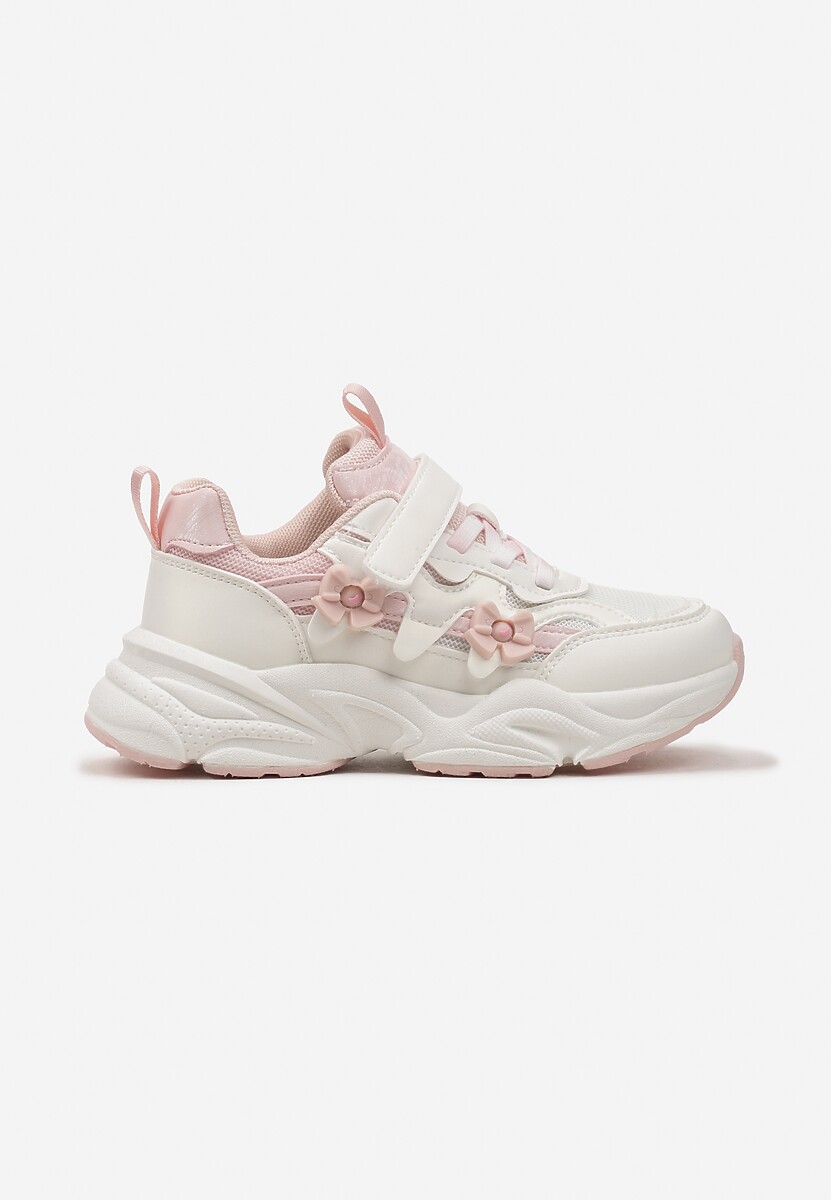 Różowe Buty Sportowe Sneakersy  Zapinane na Rzep z Naszywkami w Kształcie Kokardek Bellessa 1