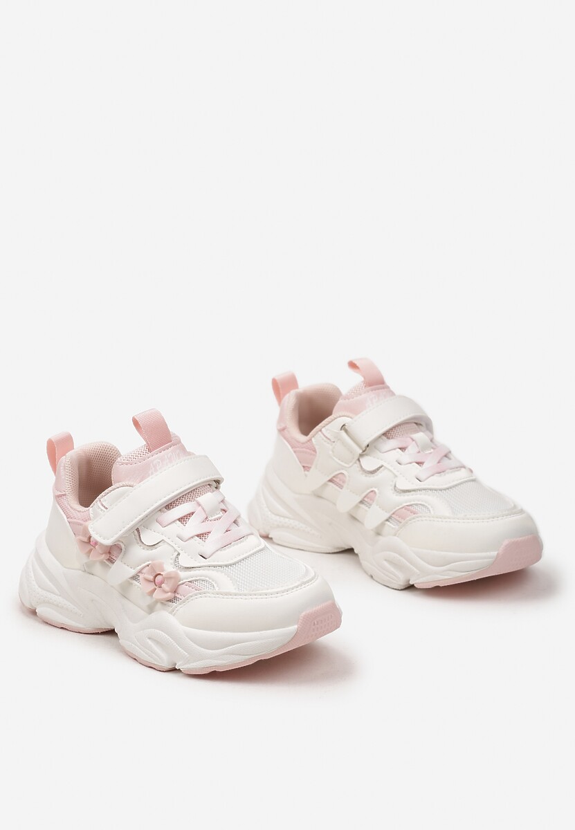 Różowe Buty Sportowe Sneakersy  Zapinane na Rzep z Naszywkami w Kształcie Kokardek Bellessa 2