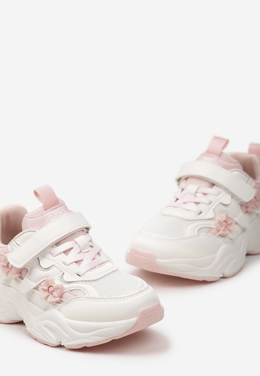 Różowe Buty Sportowe Sneakersy  Zapinane na Rzep z Naszywkami w Kształcie Kokardek Bellessa 3
