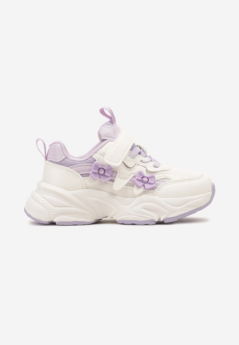 Fioletowe Buty Sportowe Sneakersy  Zapinane na Rzep z Naszywkami w Kształcie Kokardek Bellessa 1