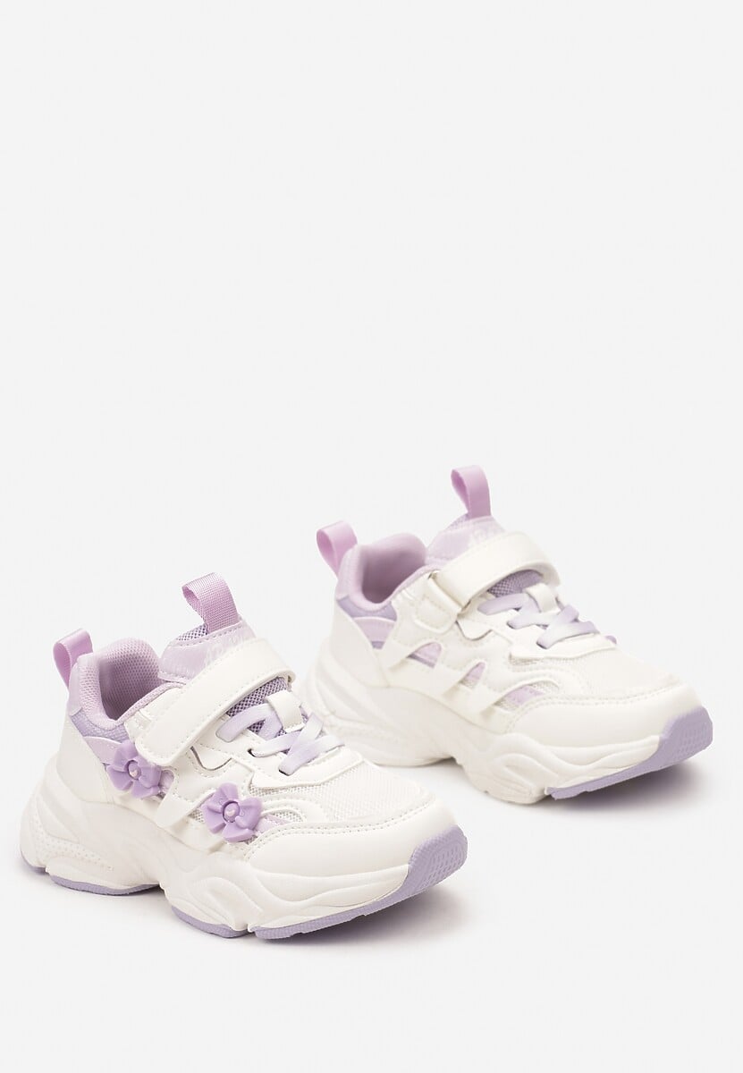 Fioletowe Buty Sportowe Sneakersy  Zapinane na Rzep z Naszywkami w Kształcie Kokardek Bellessa 2