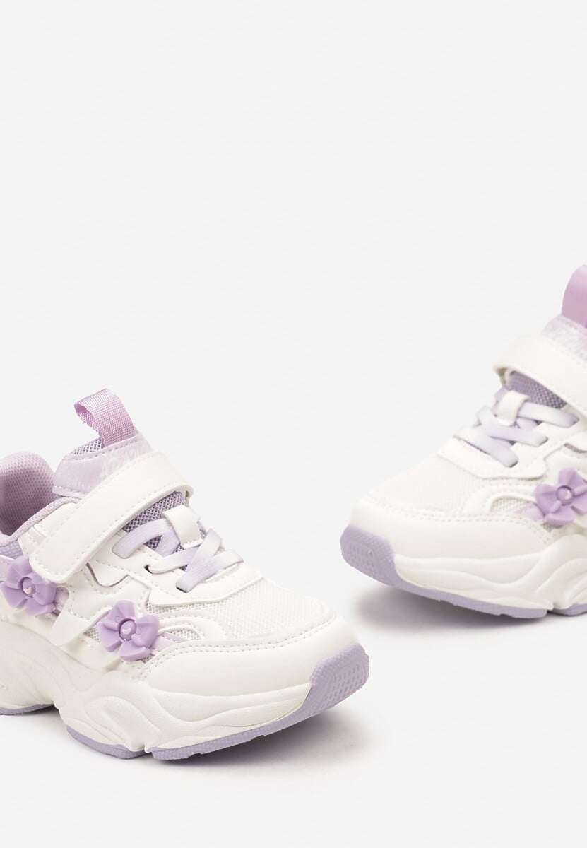 Fioletowe Buty Sportowe Sneakersy  Zapinane na Rzep z Naszywkami w Kształcie Kokardek Bellessa 3