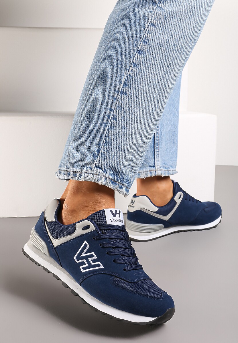 Granatowe Buty Sportowe z Imitacji Zamszu z Naszywką Lysadna 2