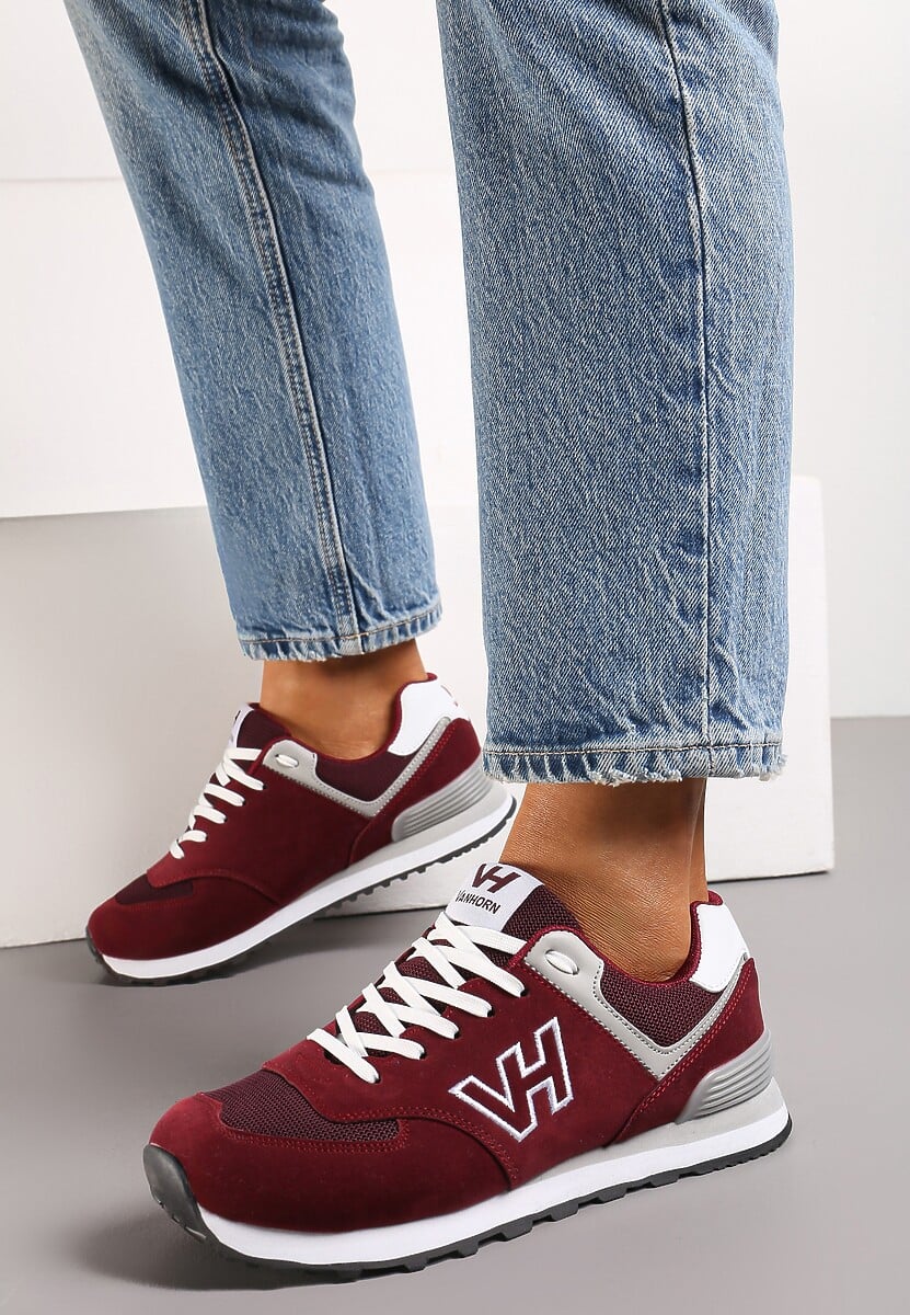Bordowe Buty Sportowe z Imitacji Zamszu z Naszywką Lysadna 1
