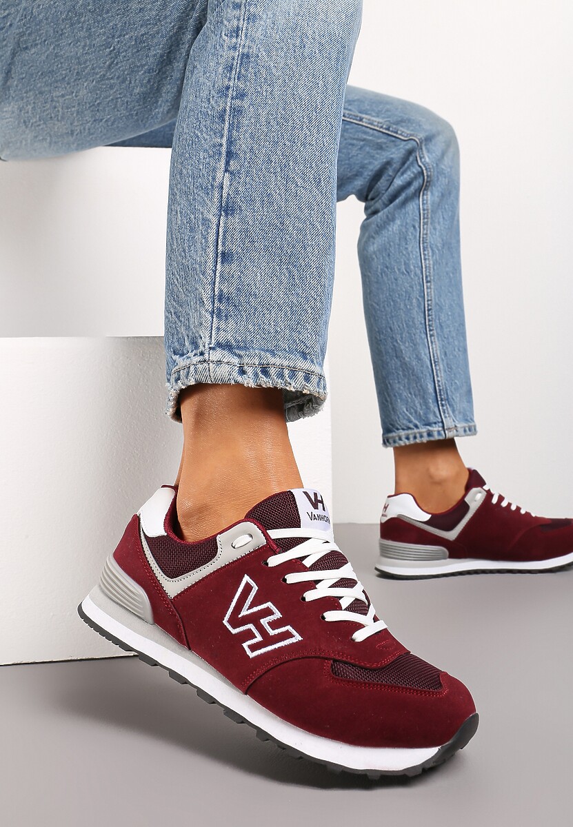Bordowe Buty Sportowe z Imitacji Zamszu z Naszywką Lysadna 2