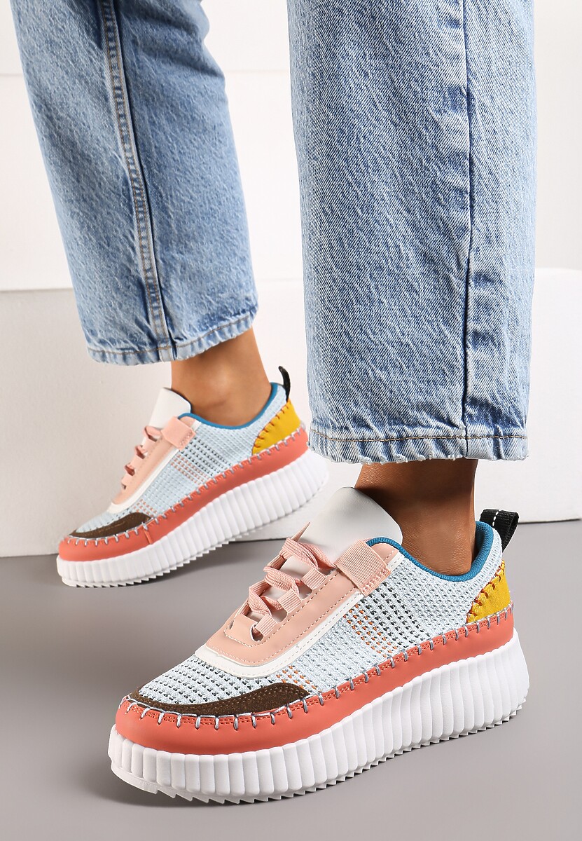 Sneakerși portocalii pe platformă decorați cu inserții din tweed și zirconii Eganna 3