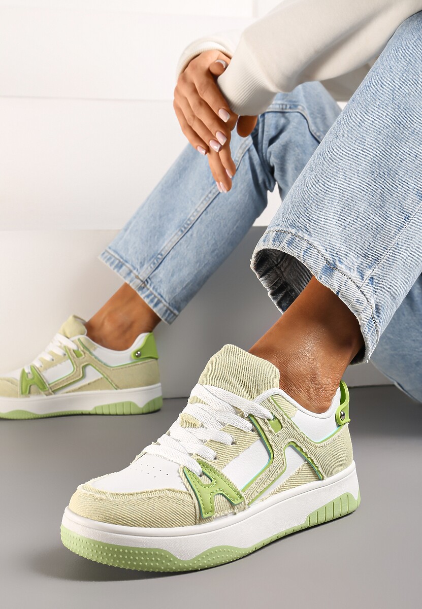 Sneakers Verde-Albastru cu Petice din Denim Cliome 1