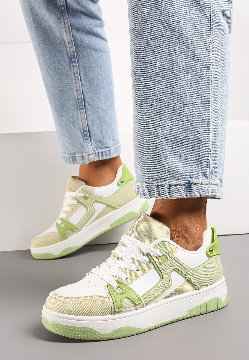 Sneakers Verde-Albastru cu Petice din Denim Cliome 2
