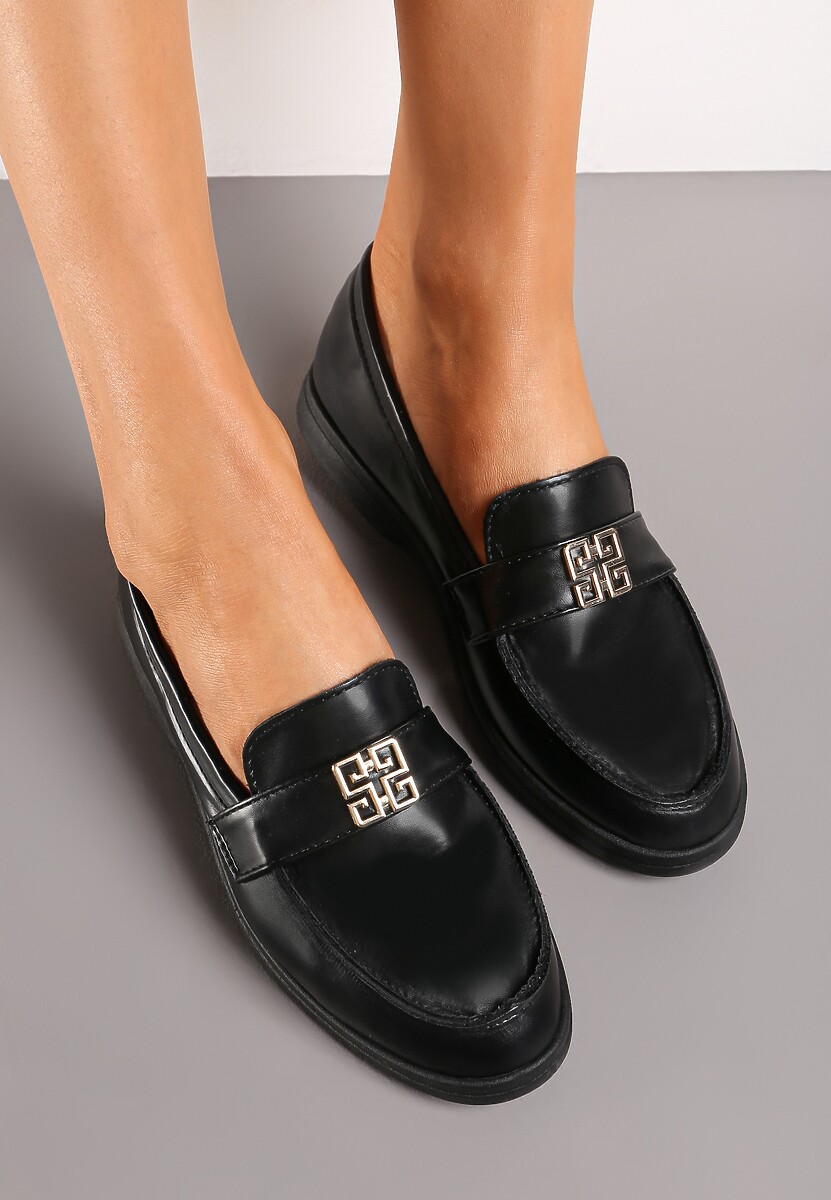 Czarne Mokasyny Loafersy z Minimalistyczną Klamrą Nanahla 3