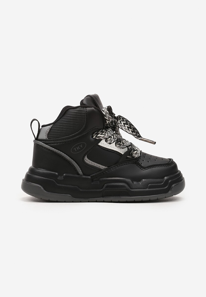 Czarno-Szare Buty Sportowe Sneakersy na Grubej Podeszwie ze Skórzaną Wkładką Piritha 1