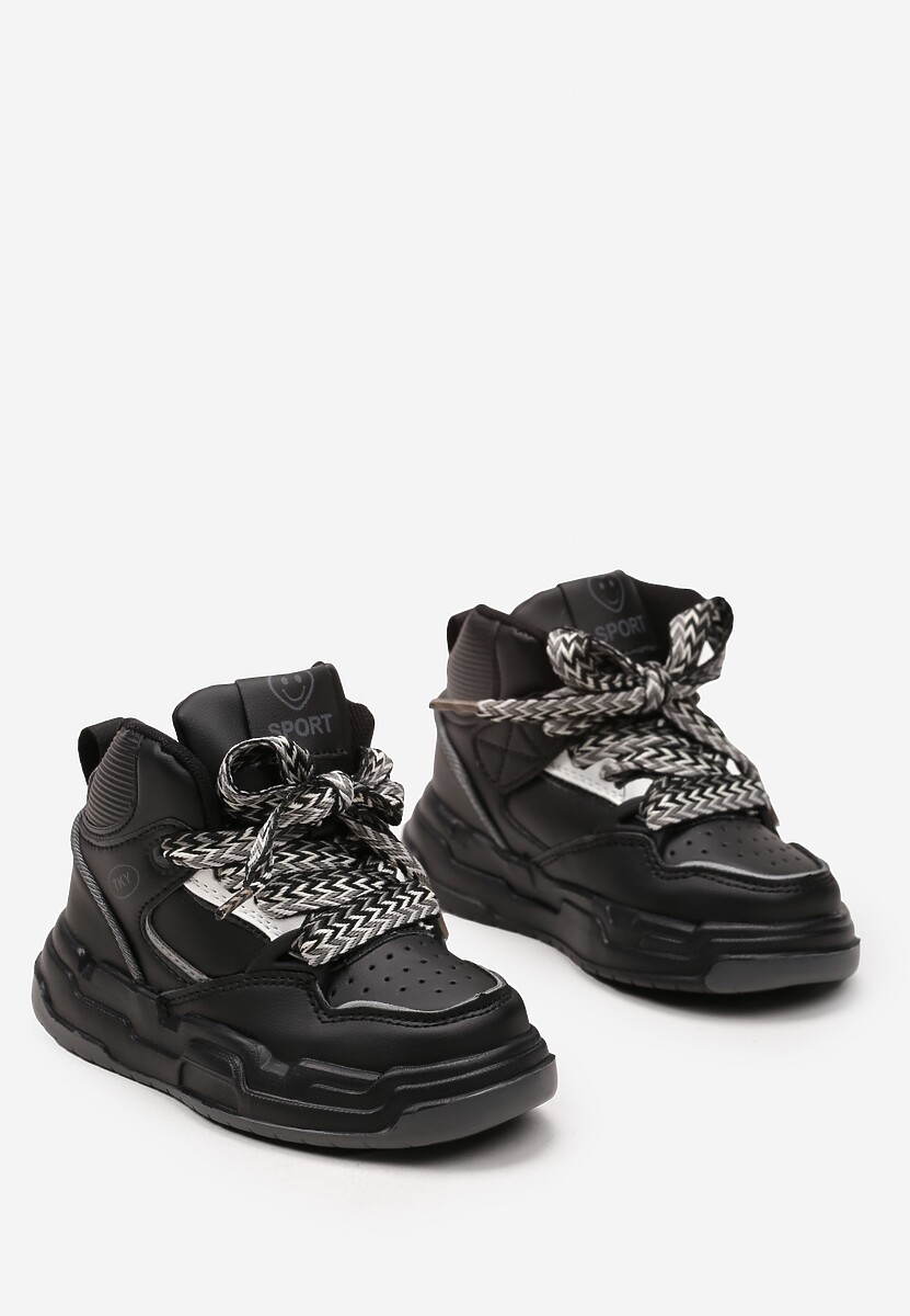 Czarno-Szare Buty Sportowe Sneakersy na Grubej Podeszwie ze Skórzaną Wkładką Piritha 2