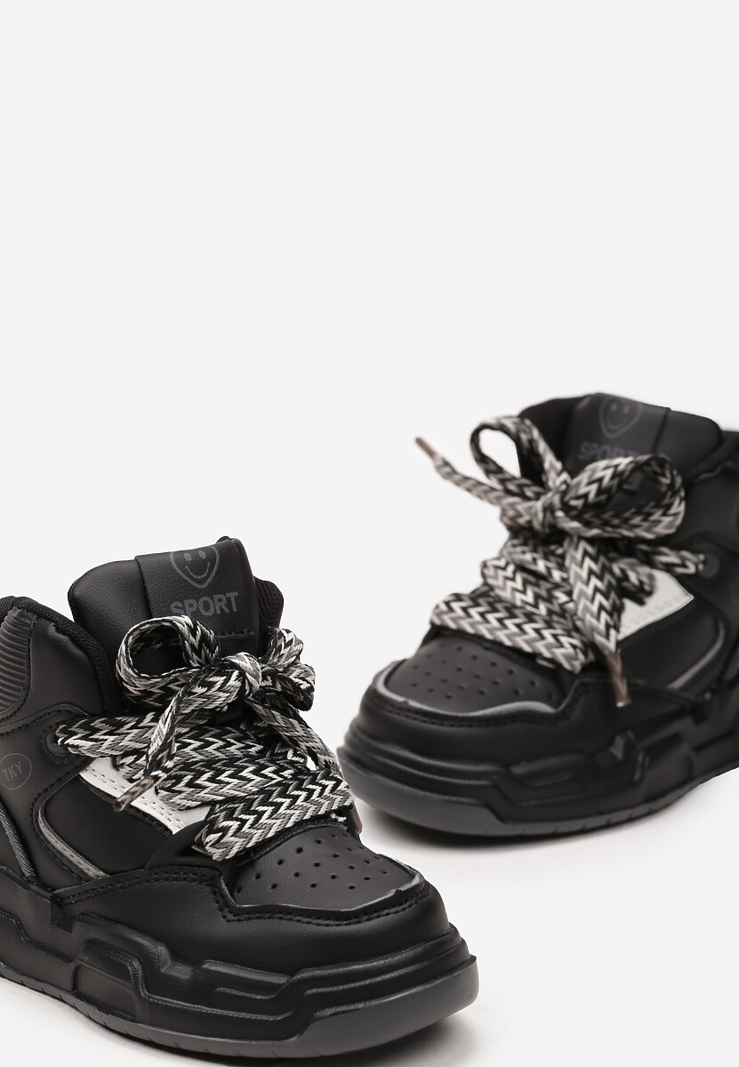 Czarno-Szare Buty Sportowe Sneakersy na Grubej Podeszwie ze Skórzaną Wkładką Piritha 3
