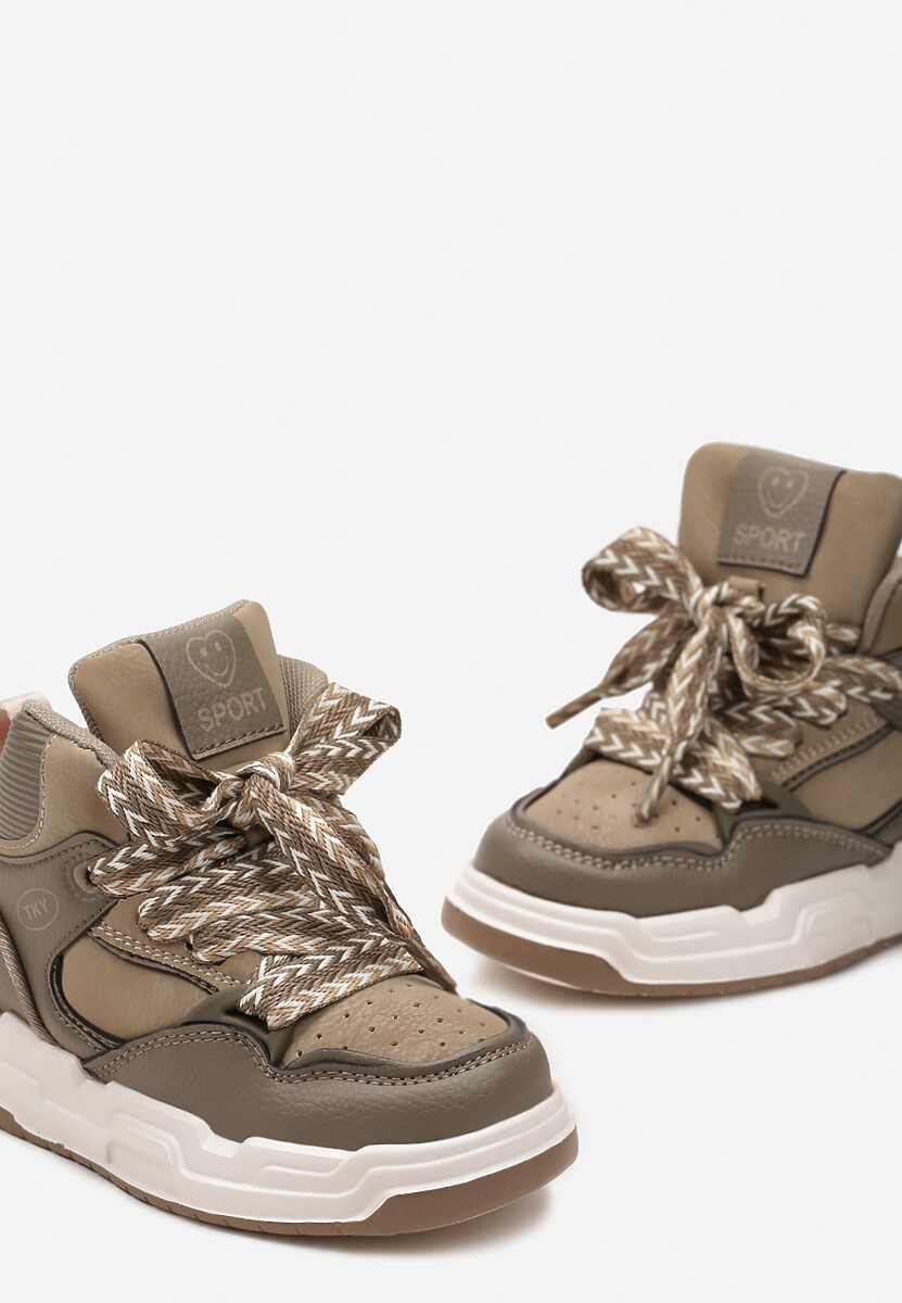 Jasnozielone Buty Sportowe Sneakersy na Grubej Podeszwie ze Skórzaną Wkładką Piritha 3
