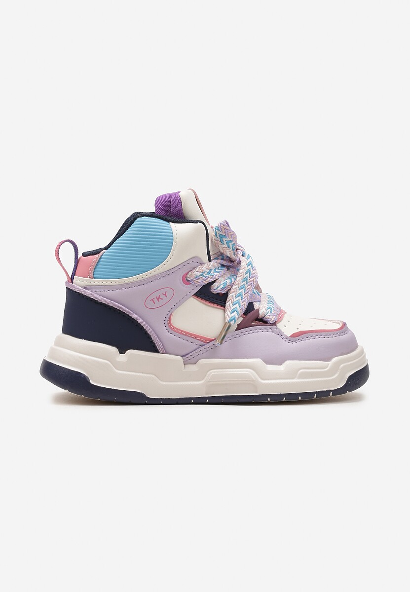 Fioletowe Buty Sportowe Sneakersy na Grubej Podeszwie ze Skórzaną Wkładką Piritha 2