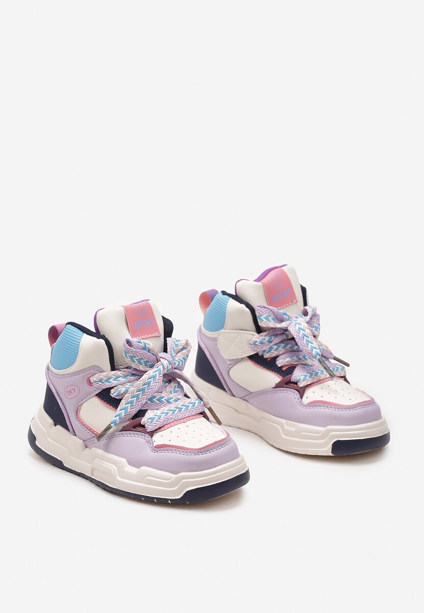 Fioletowe Buty Sportowe Sneakersy na Grubej Podeszwie ze Skórzaną Wkładką Piritha 3