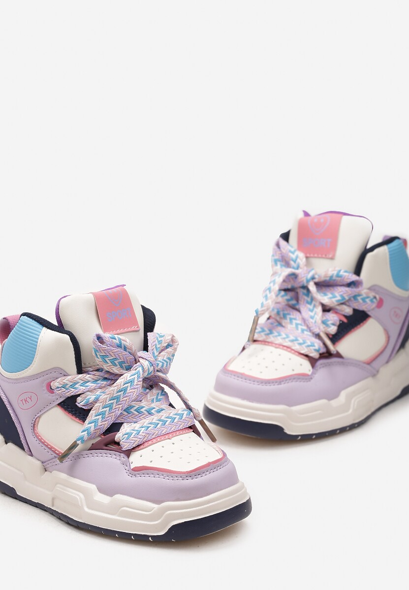 Fioletowe Buty Sportowe Sneakersy na Grubej Podeszwie ze Skórzaną Wkładką Piritha 1