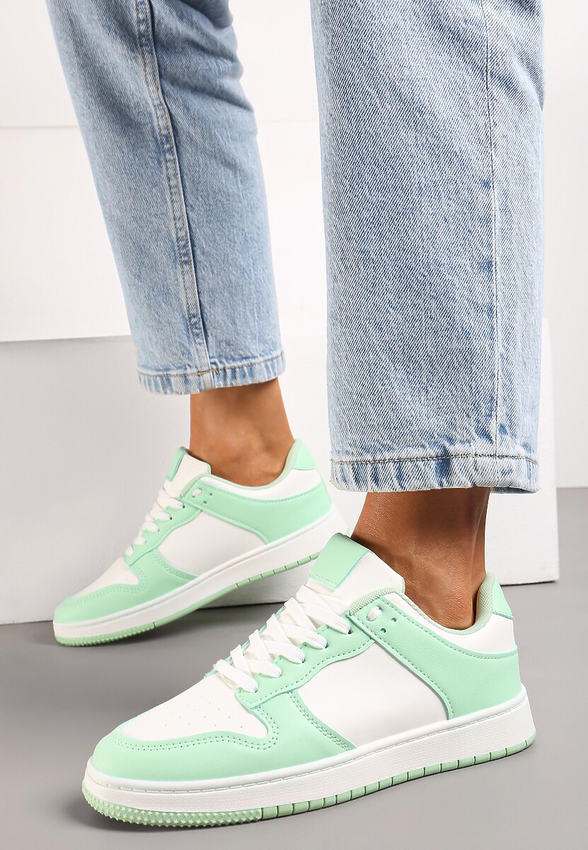 Sneakers Albi-Verzi cu Șireturi pe Talpă Plată din Imitatie de Piele Bioriana 2