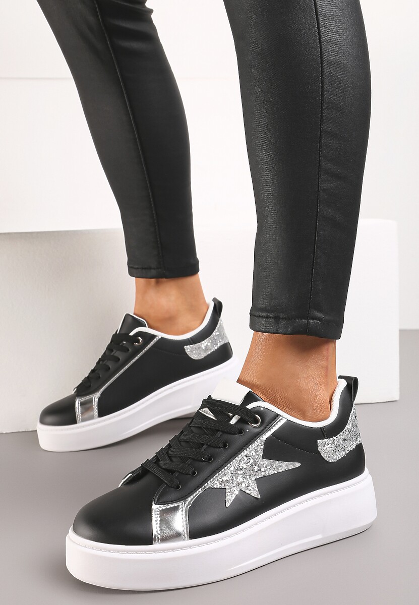 Sneakers Negri cu Platforma Joasa si Insertii Sclipitoare Cominia 2