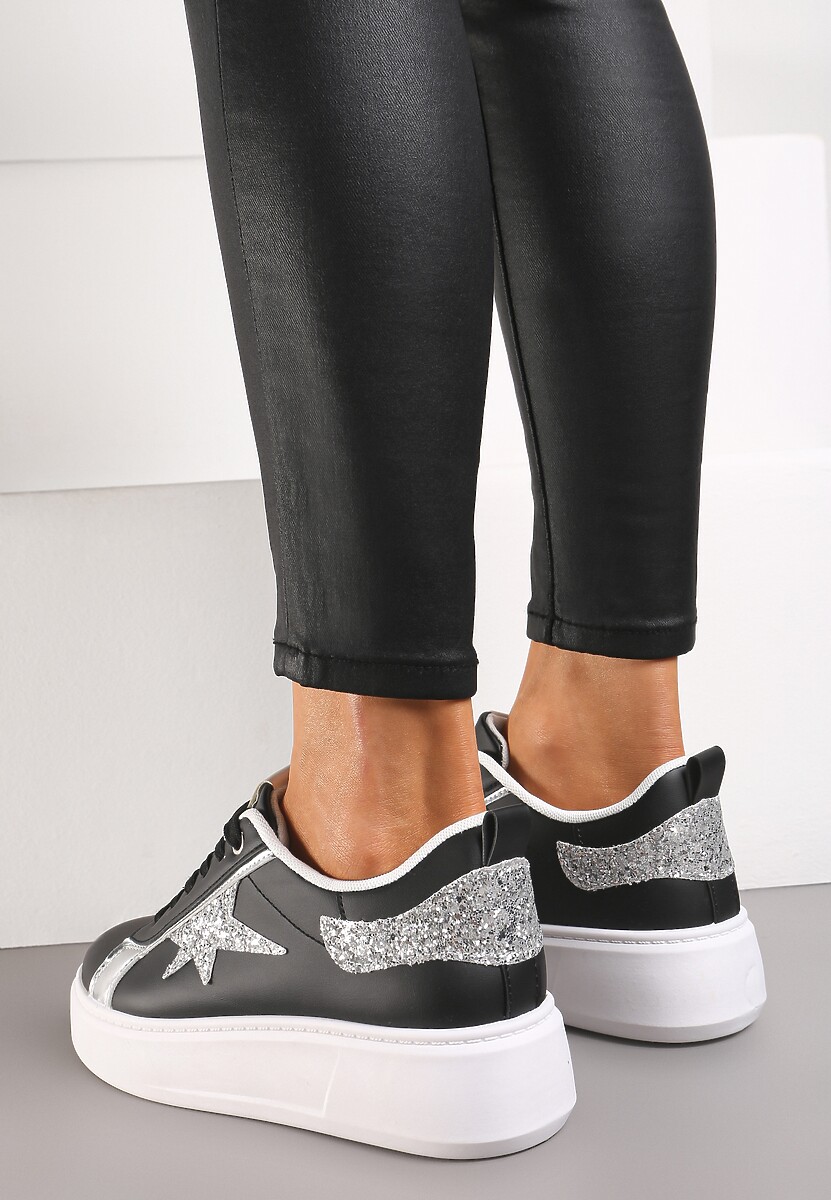 Sneakers Negri cu Platforma Joasa si Insertii Sclipitoare Cominia 3