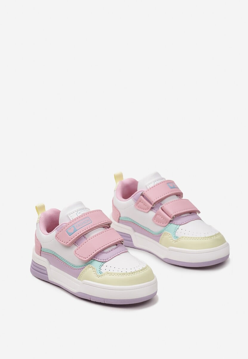 Różowo-Fioletowe Buty Sportowe Sneakersy na Platformie z Tłoczeniem na Rzep Tetiala 2