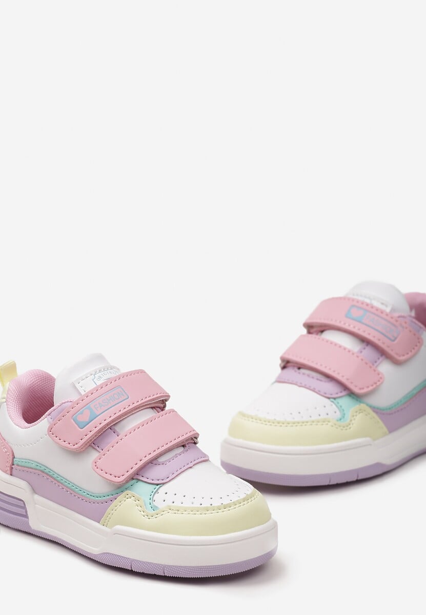 Różowo-Fioletowe Buty Sportowe Sneakersy na Platformie z Tłoczeniem na Rzep Tetiala 3