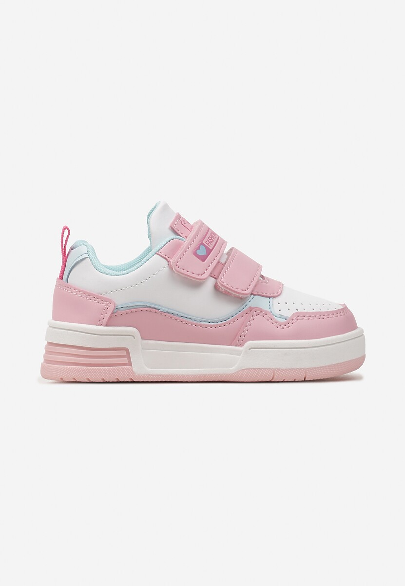 Biało-Różowe Buty Sportowe Sneakersy na Platformie z Tłoczeniem na Rzep Tetiala 1