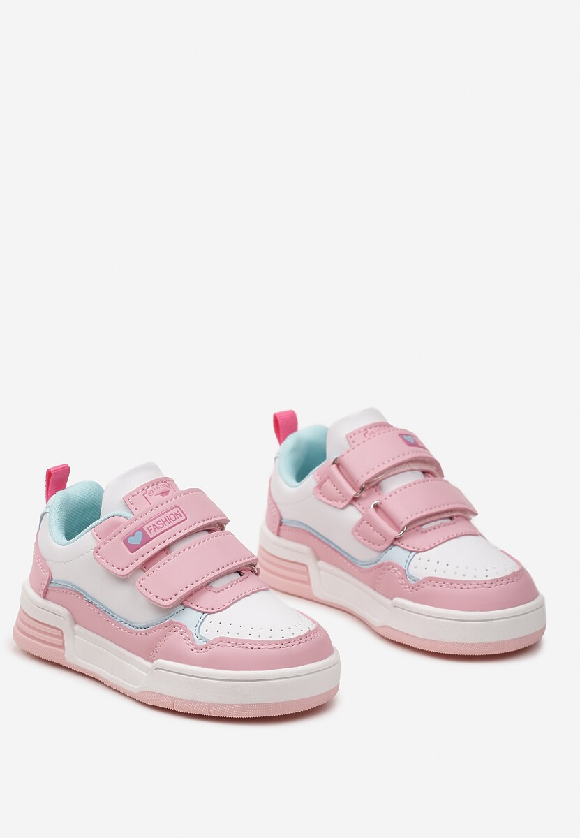 Biało-Różowe Buty Sportowe Sneakersy na Platformie z Tłoczeniem na Rzep Tetiala 2