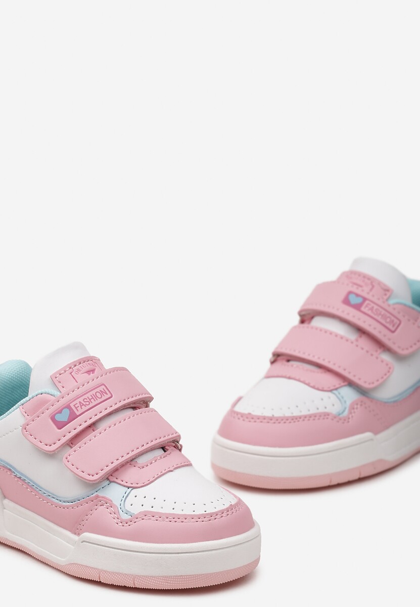 Biało-Różowe Buty Sportowe Sneakersy na Platformie z Tłoczeniem na Rzep Tetiala 3