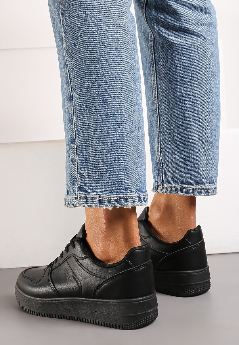 Sneakers Negri Inchidere cu Siret din Piele Ecologica Talpa Groasa Perforata Marunt Loeda 3