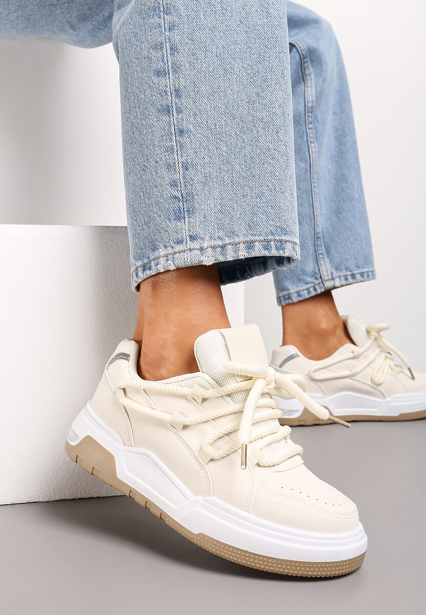 Sneakerși Bej cu Șireturi Late Decorative Naale 3