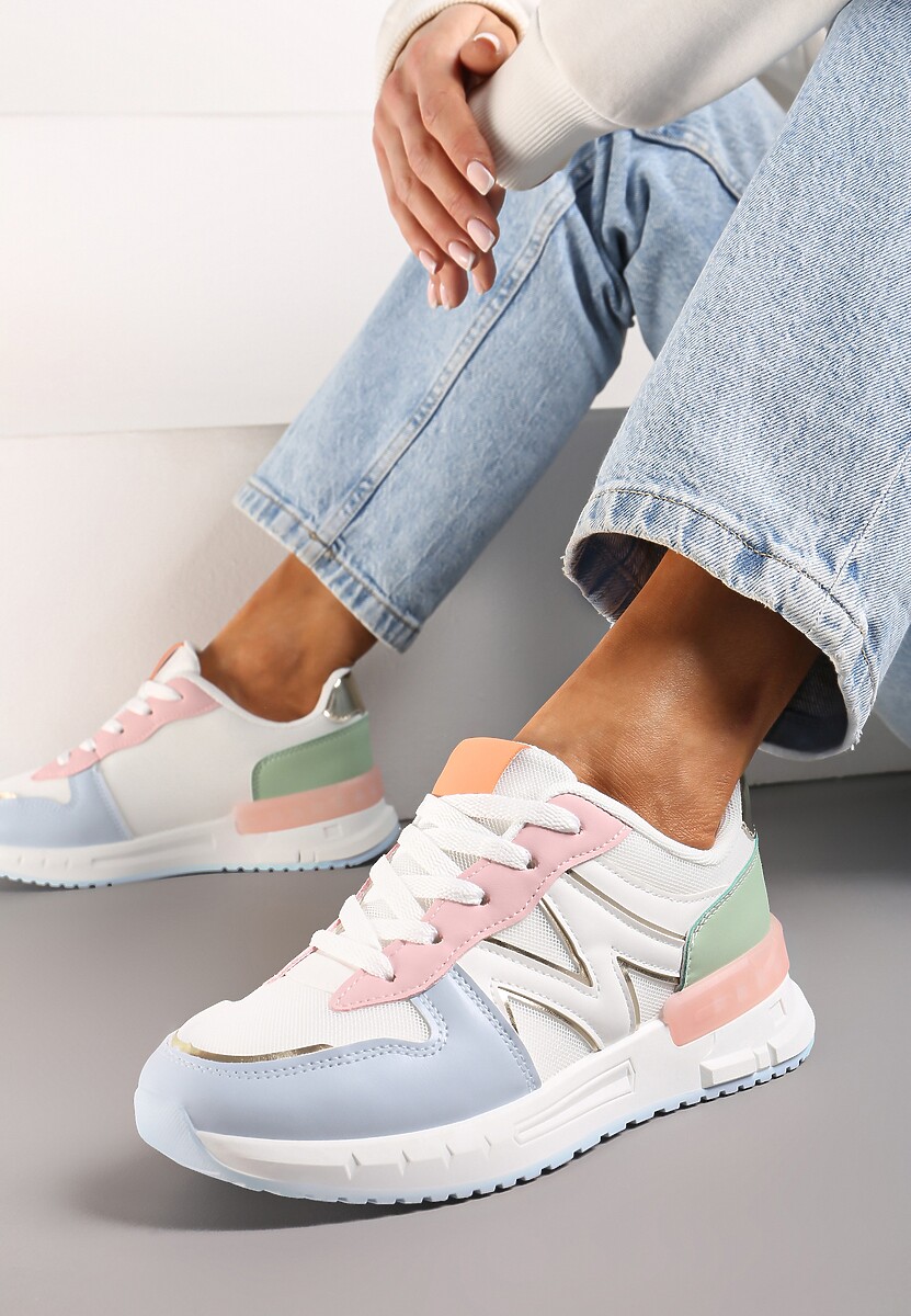 Sneakers Alb-Bleumarin cu Șiret Clasic și Inserții Plasă Veloraa 1