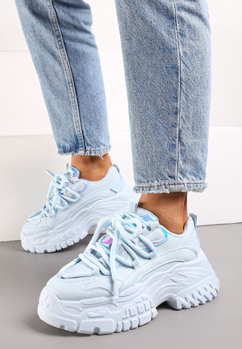 Sneakers Albaștri cu șireturi groase pe platformă joasă Lasandre 3