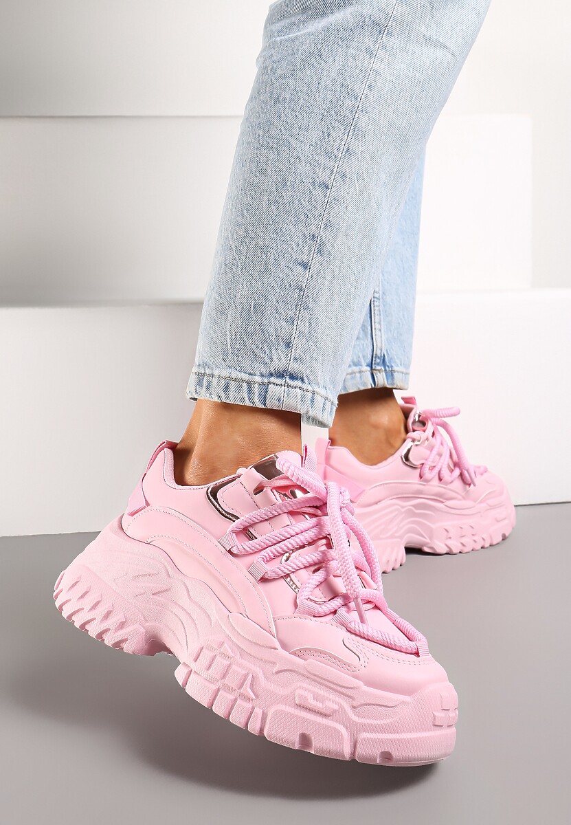 Sneakers Roz Lasandre cu Platforma Joasa si Sireturi Groase 2