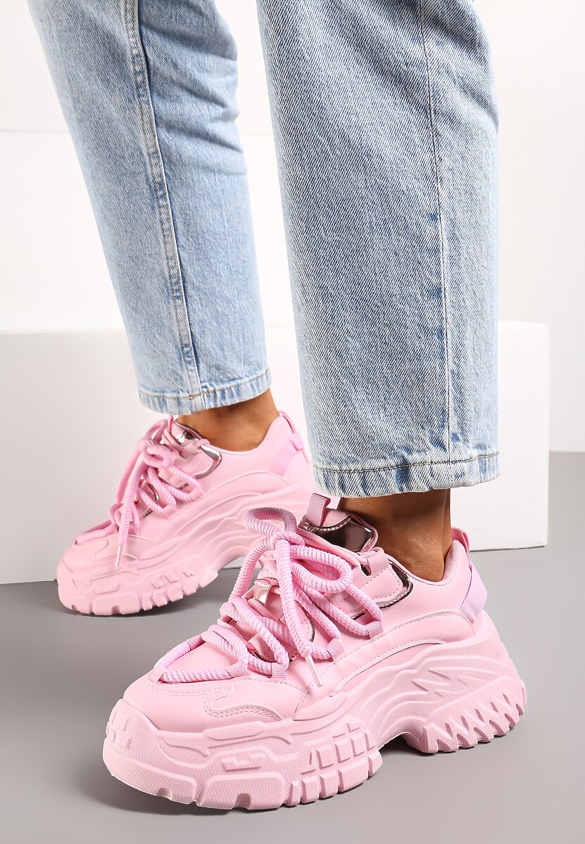 Sneakers Roz Lasandre cu Platforma Joasa si Sireturi Groase 3