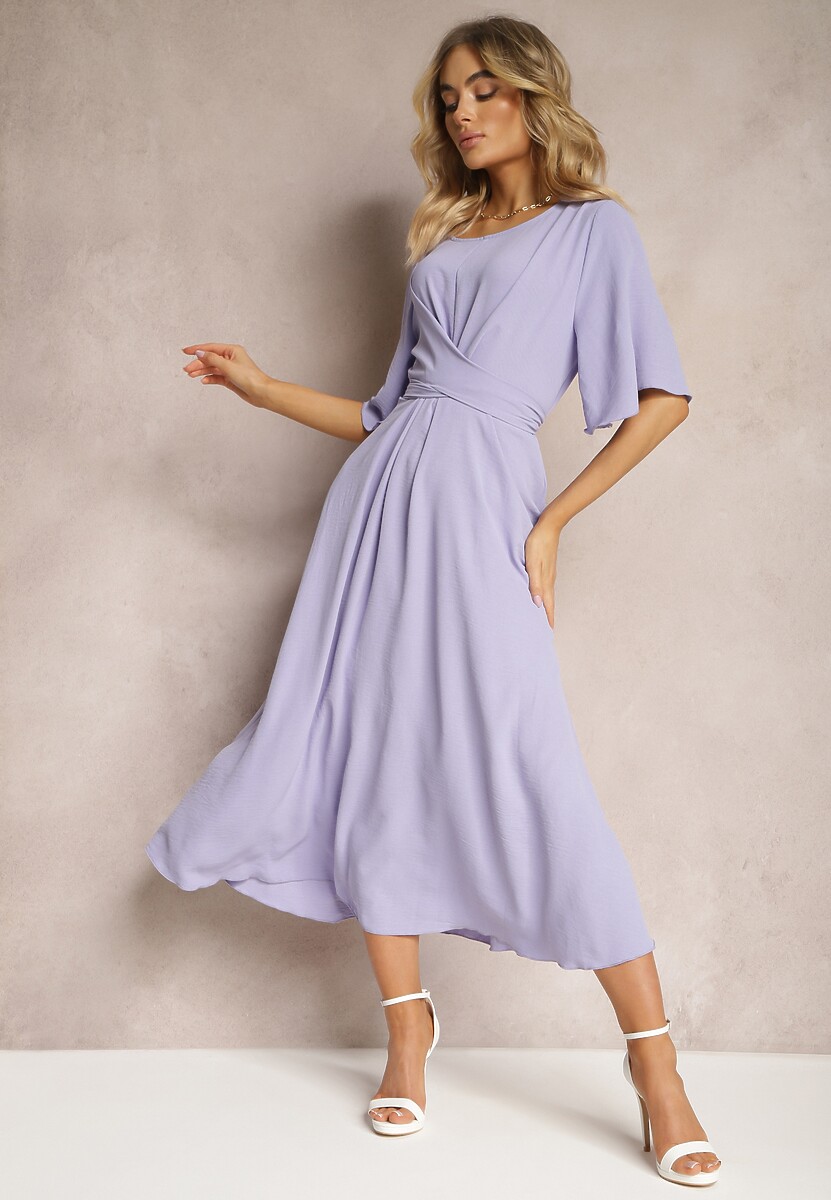 Rochie mov deschis clos maxi cu mânecă largă și elastic în talie Sador 1