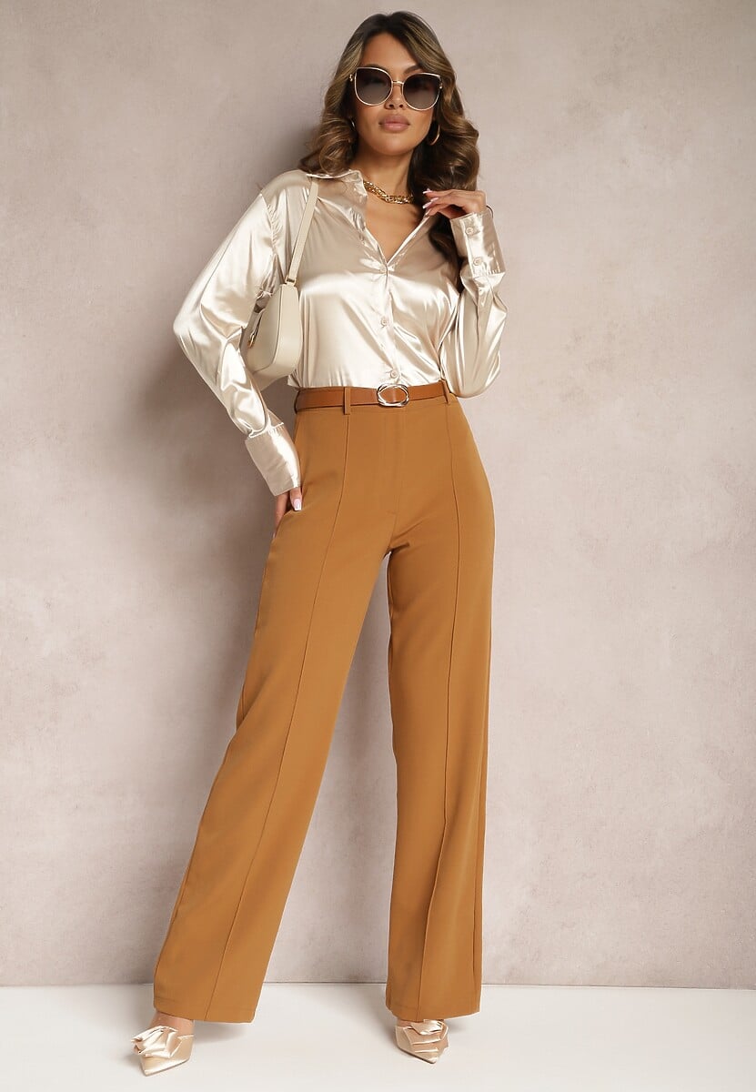Pantaloni Eleganti Maro Palazzo Talie Înaltă cu Crapă Largă Xyrisa 1
