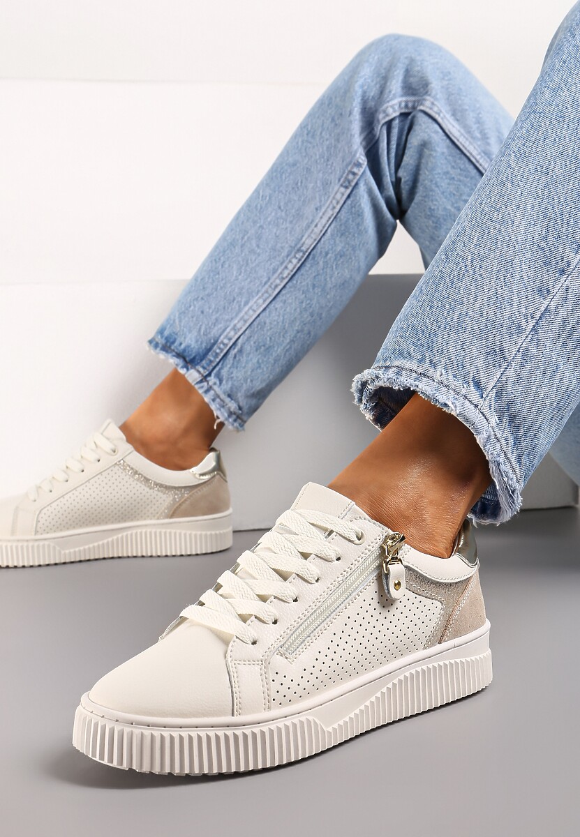 Sneakerși Bej din Piele Naturală cu Șiret și Fermoar Ciarra 1