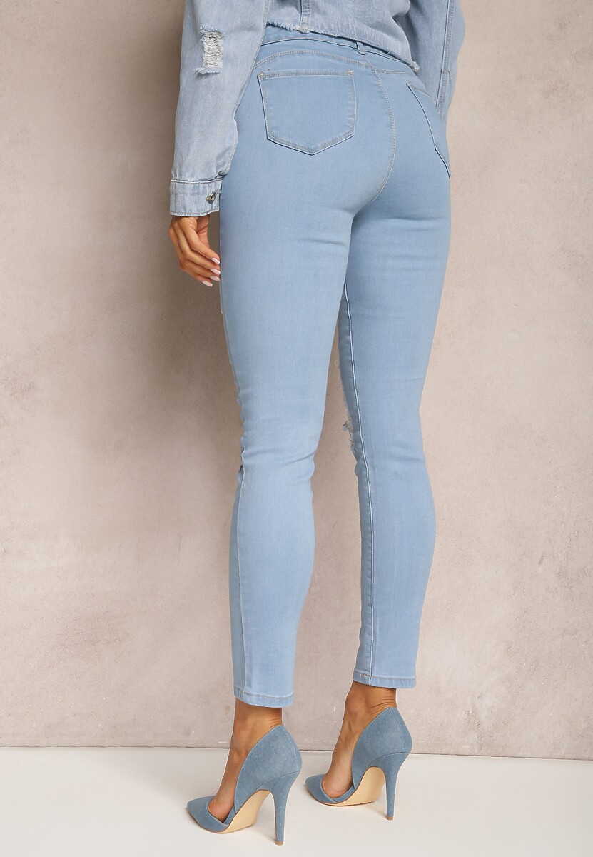 Niebieskie Jeansy Skinny High Waist z Przetarciami i Dziurami Aventoa 3