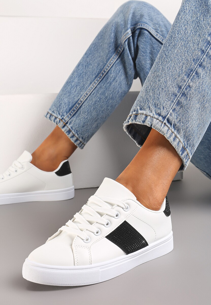 Sneakerși Alb-Negri cu Inserții Acoperite cu Zirconiu Almarie 2