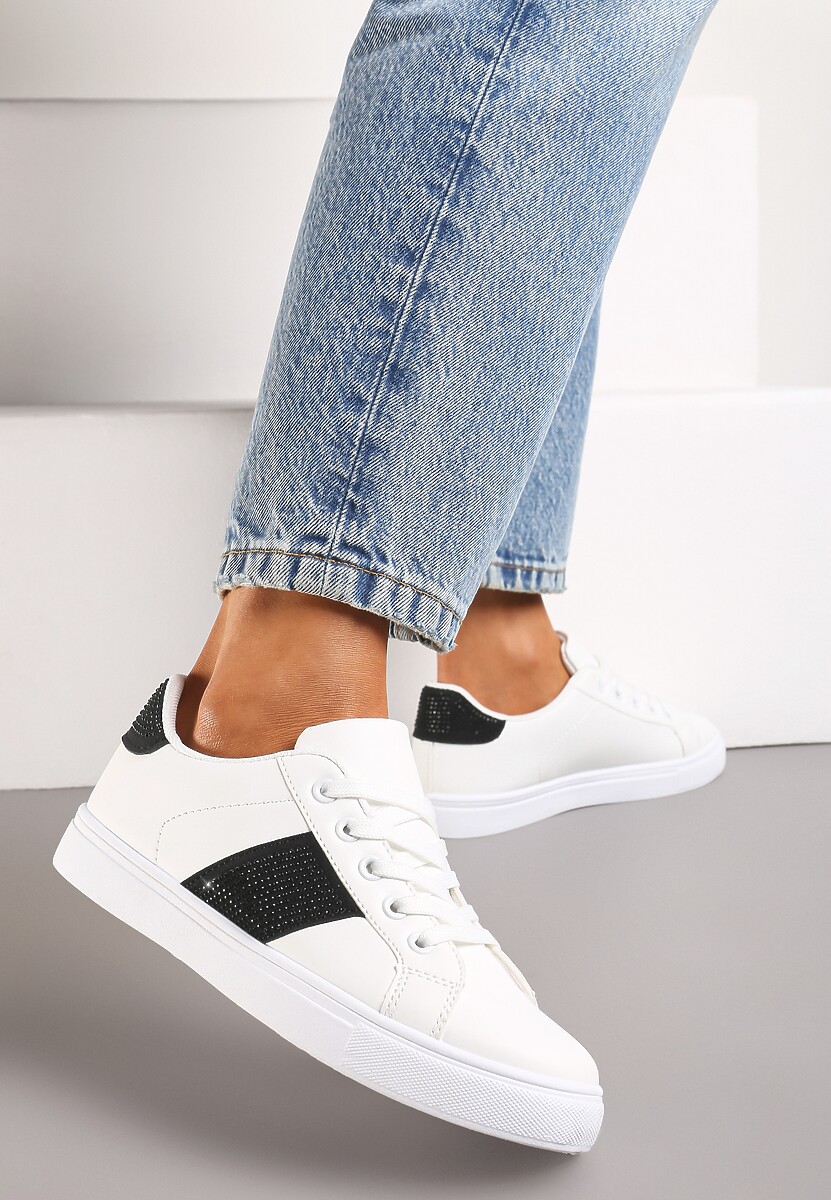 Sneakerși Alb-Negri cu Inserții Acoperite cu Zirconiu Almarie 3
