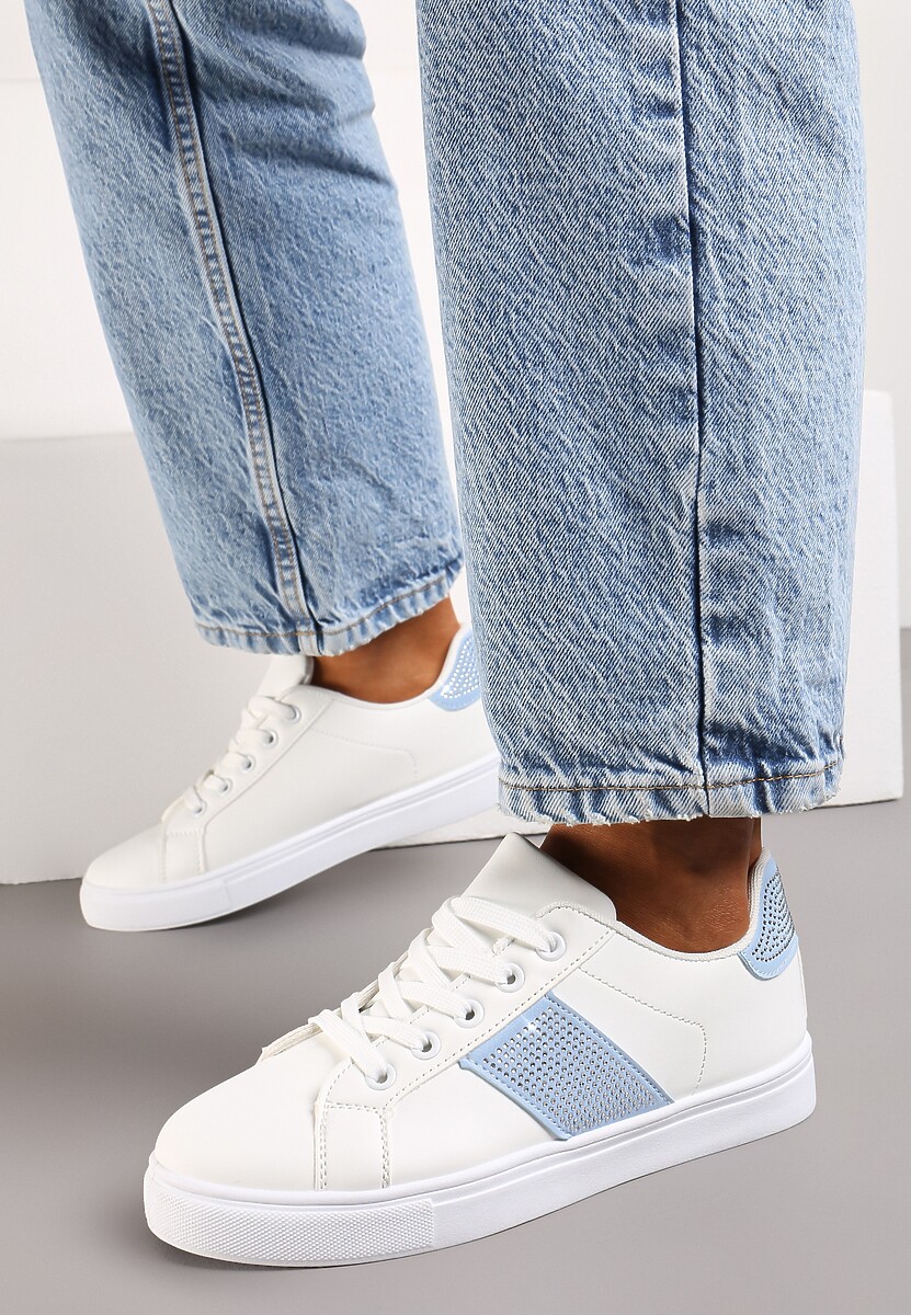 Sneakerși Alb-Bleu cu Inserții cu Pietre Almarie 2