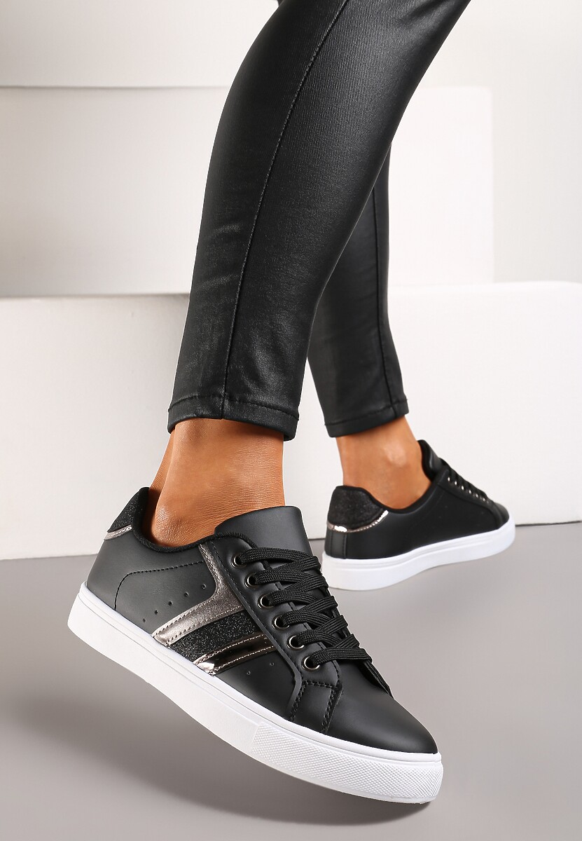 Sneakerși Casual Negri cu Sclipici și Decorațiuni Metalice Tidalis 3