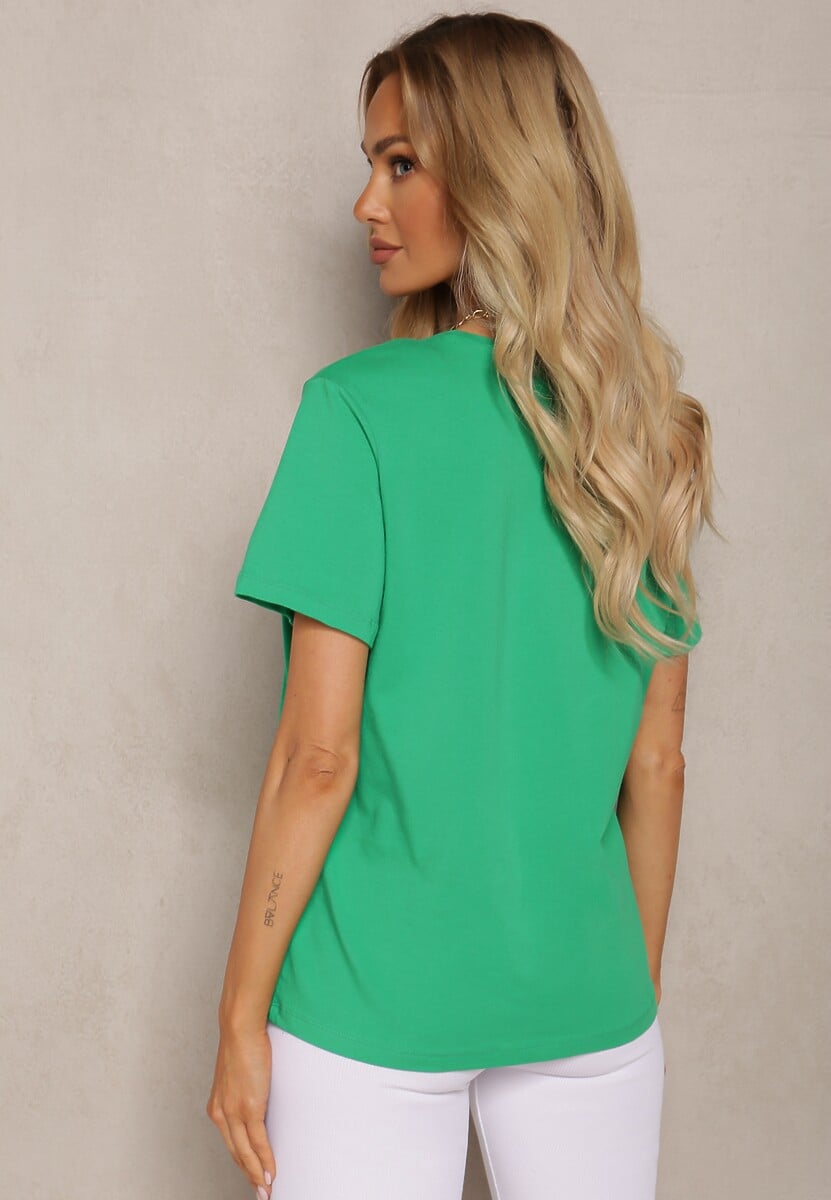 Tricou Verde din Bumbac cu Imprimeu Ornamental Frontal Menettia 3