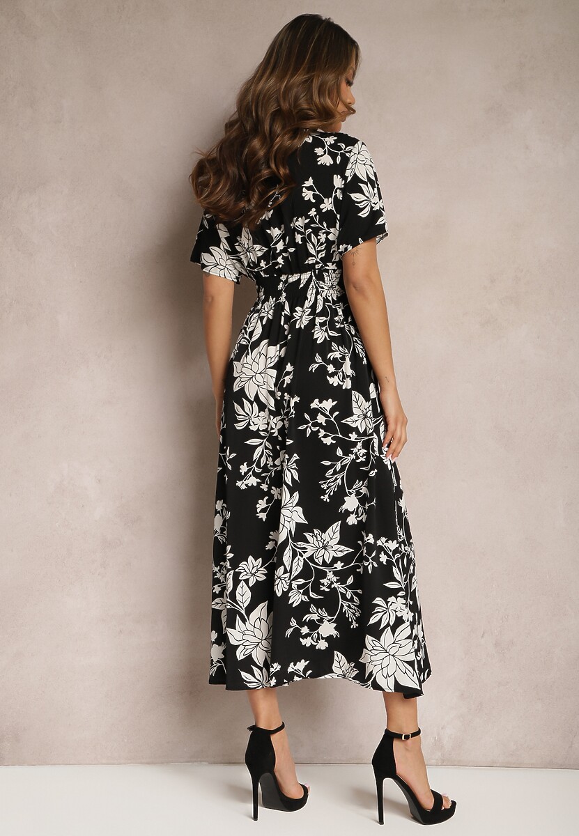 Rochie petrecută alb-negru cu imprimeu floral Mareal 3