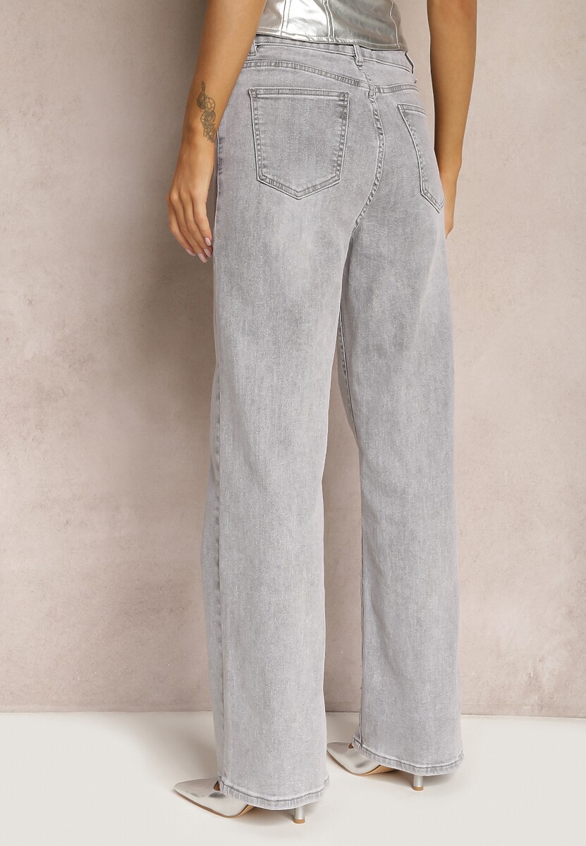 Jasnoszare Bawełniane Jeansy High Waist o Luźnym Fasonie Carinada 3