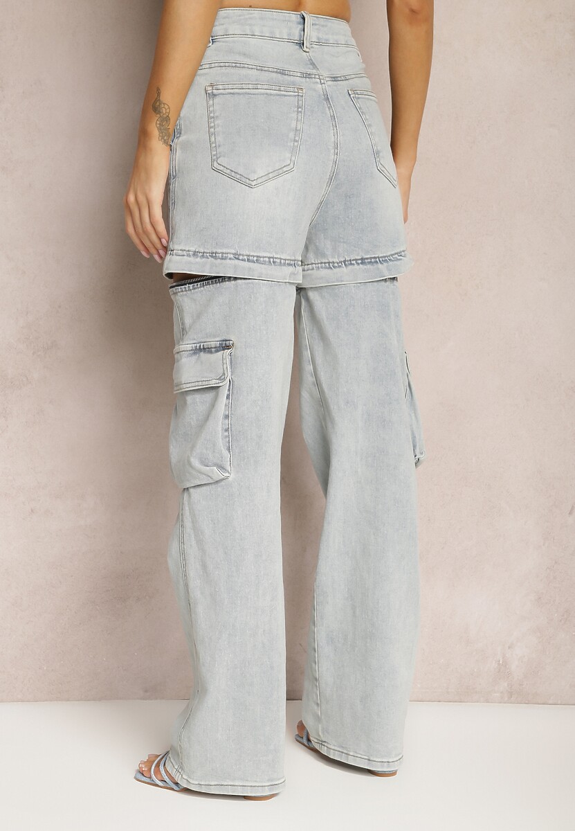 Jasnoniebieskie 2w1 Bawełniane Szorty Jeansy High Waist z Szerokimi Odpinanymi Nogawkami Sadiara 3