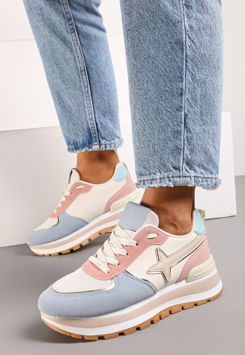 Sneakers Albastru-Roz cu Platformă Joasă și Inserții Decorative pe Față Suno 2